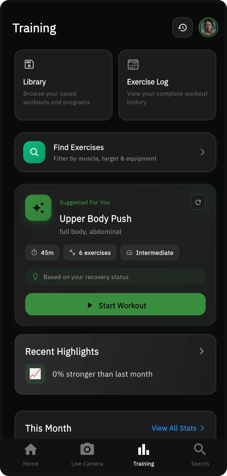FyndFit App - Training Dashboard